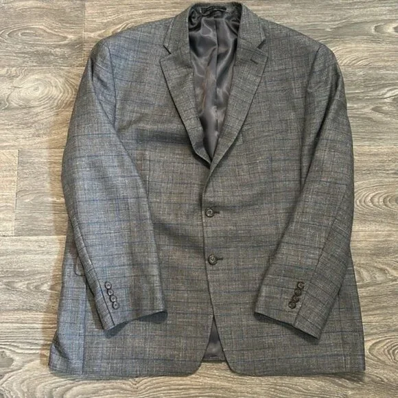 Ralph Lauren 48R Gray Plaid Blue Blazer Suit Jacket Sport Coat Two Button Wool - Picture 9 of 16